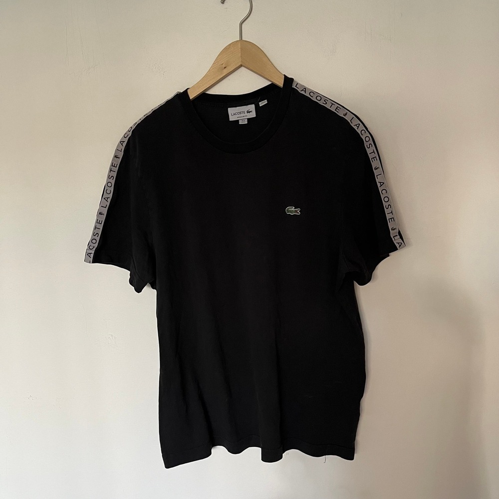 Lacoste Mens Regular Fit Taped Sleeve Logo T-Shirt Black Size US XL FR 6